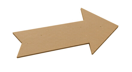 Flat brown cardboard arrow shape with paper grain texture isolated on transparent background
