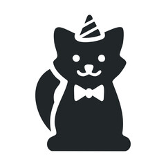 Cute cat silhouette with party hat and bow tie - festive feline clip art