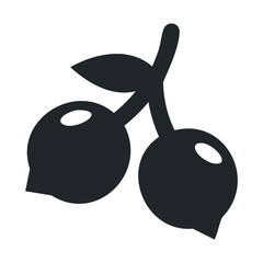 Fototapeta premium Silhouette of two cherries with leaves on a stem
