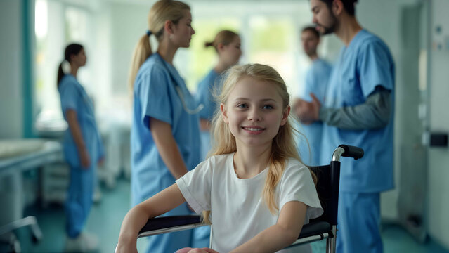Caring Scene in a Hospital with a Joyful Child