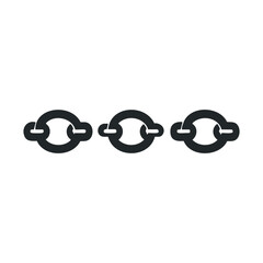 Three connected chain links in black on white background