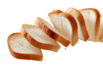 Slices of white bread falling on black background isolated on a transparent background