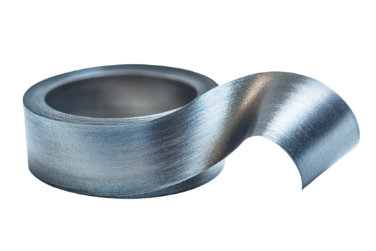 Silver ribbon roll elegant design detail texture isolated on a transparent background