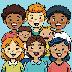 Happy Diverse Group of Children Colorful Doodles Illustration