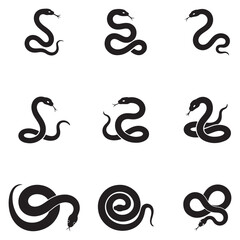 High Quality Snake Silhouette Vector Collection  Bold and Striking Reptile Illustrations for Tattoo Art, Branding Projects, T-Shirt Prints, Jungle Wildlife Themes and Horror or Tribal Design Concepts.