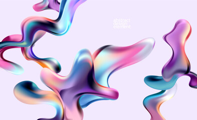 Abstract colorful background of glass iridescent shapes. Elegant fluid wallpaper.