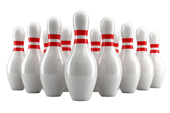 Bowling pins ready for the strike game fun entertainment sport isolated on a transparent background