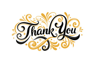 Elegant thank you calligraphy with swirls and stars vector illustration