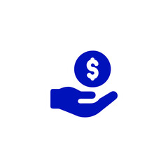 Blue Hand Receiving a Dollar Coin Icon
