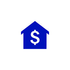 Blue House Icon with Central White Dollar Sign