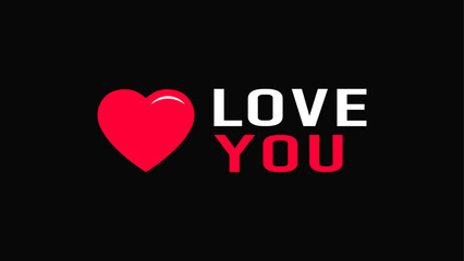 Red heart with a sign love you isolated on a black background