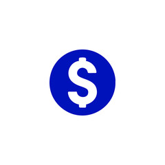 Bold blue circle framing a crisp white dollar sign icon