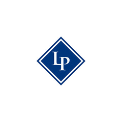 Elegant LP Monogram within a Bold Blue Diamond Frame