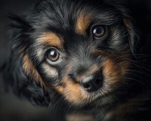 Close Up Portrait of a Cute Brown and Black Puppy