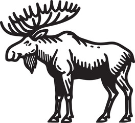 Naklejka premium Moose Vector In Black and White