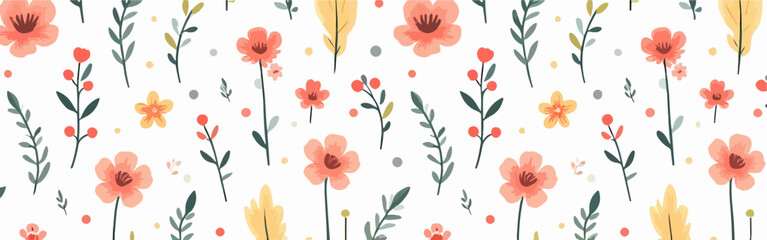 Seamless pattern with colorful camellias, white anemone flowers and eucalyptus