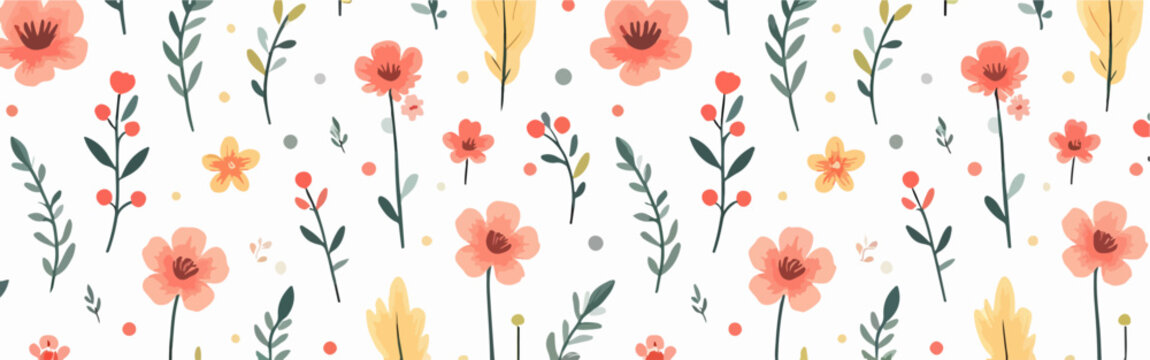 Seamless pattern with colorful camellias, white anemone flowers and eucalyptus