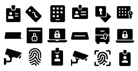 Collection of security icons including a key, a lock, a camera, and a fingerprint. Concept of security and protection