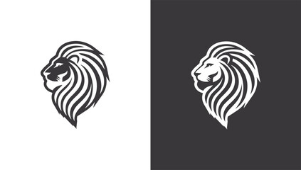 Simple Minimalist Black and White Lion Head Logo Design, generative ai