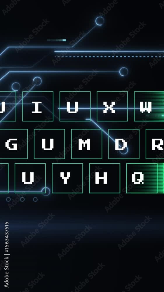 Poster animation of abstract pattern moving over keyboard against circuit board pattern in background