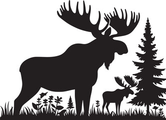 Moose Vector In Black and White