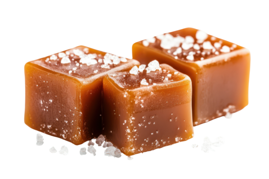 Salted Caramel Candy Cubes Sweet Treat Delicious Dessert isolated on a transparent background
