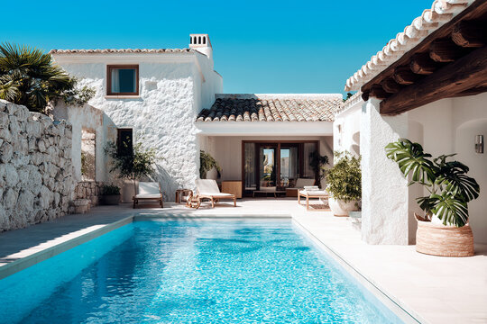 luxury home modern stone villa with a swimming pool. vacation Mediterranean	
 - Powered by Adobe