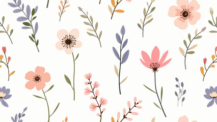 Fabric seamless design with simple flowers. Vector cute repeated ditsy pattern for fabric, wallpaper or wrap paper. Trendy seamless floral pattern