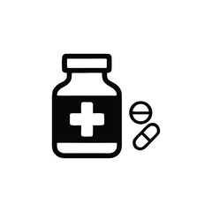 Medication Bottle and Pills Illustrative Icon for Healthcare Related Purposes Representing Pharmaceuticals and Medical Treatments