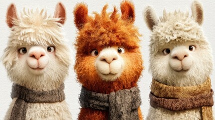 Watercolor set of alpaca: full-body, headshot, scarf version, earth tone mix