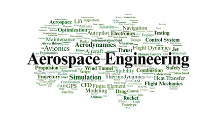 Aerospace Engineering Word Cloud. Core Topics in Aviation and Aircraft Design
