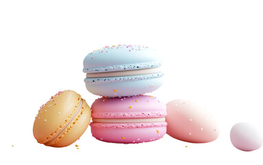 Fototapeta premium Artistic arrangement of Easter macarons in soft tones designed for seasonal dessert presentations isolated on transparent background PNG