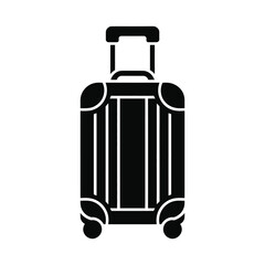 Fototapeta premium Black silhouette of a rolling suitcase with a handle isolated on white background silhouette