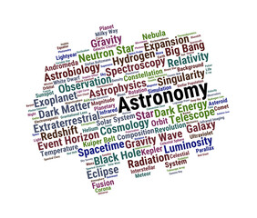 Astronomy Word Cloud. Core Concepts From Cosmic Evolution To Galactic Phenomena