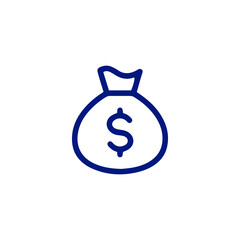 Simple Blue Icon Depicting a Money Bag with Dollar Symbol