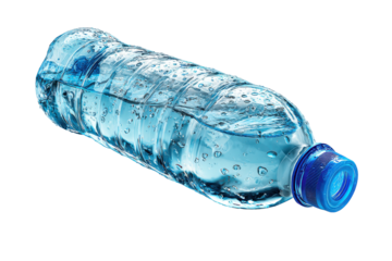 Refreshing water bottle droplets blue plastic cool hydration thirst quench isolated on a transparent background