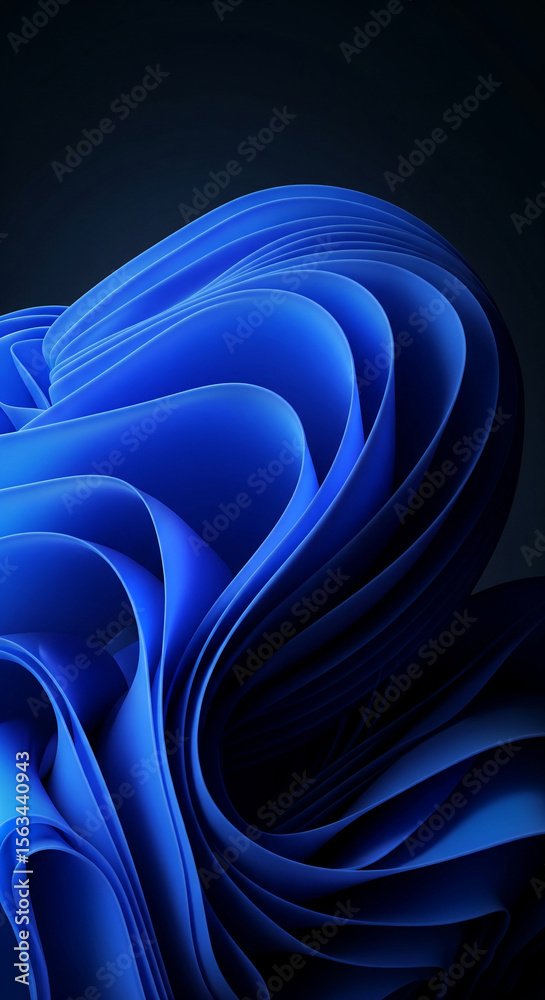 Poster Abstract image of deep blue, flowing fabric-like forms creating a dynamic, wavy pattern.  Symbolizes movement, fluidity, and modern design, ideal for tech or artistic concepts.
