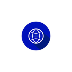 Simple Globe Icon within a Blue Circle with Long Shadow.