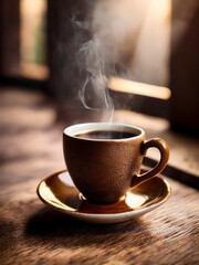 Fototapeta premium Artistic still life of a coffee cup in a quiet setting with soft tones and window light 