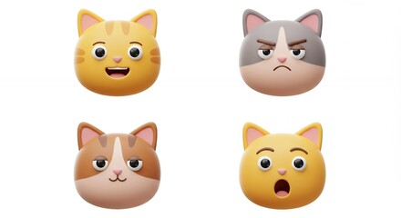 Cartoon cat faces with various expressions