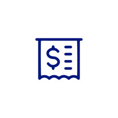 Stylized Blue Receipt Icon with Dollar Sign and Wavy Bottom Edge