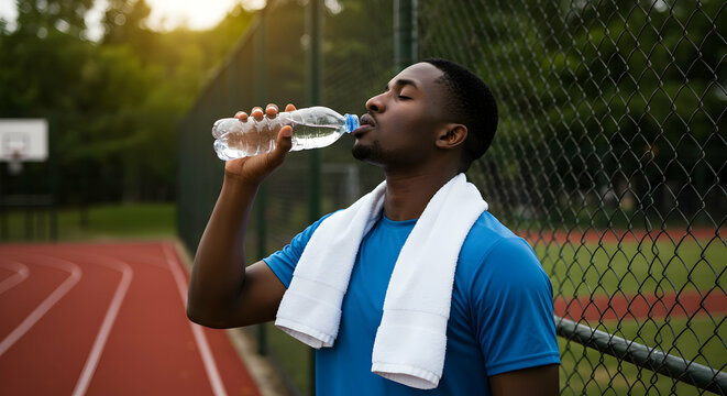 Hydration is Key Athlete Drinks Water After Workout Fitness Health Wellness Rehydration Exercise - Powered by Adobe