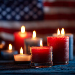 candles with 4th of july theme in the background, flag american on background with candles