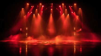 Obraz premium Dramatic Stage Lighting with Red and Amber Hues Creating an Intense Atmosphere for Theatrical Performances or Concerts