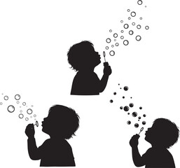 Child Blowing Bubbles Playful Silhouette Vector Set vector illustration