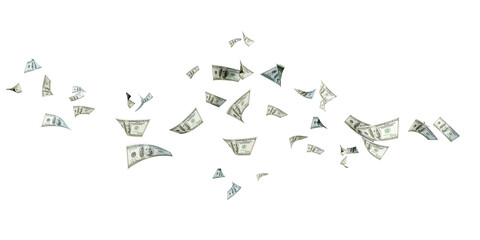 USA dollars bill falling from the sky on transparent