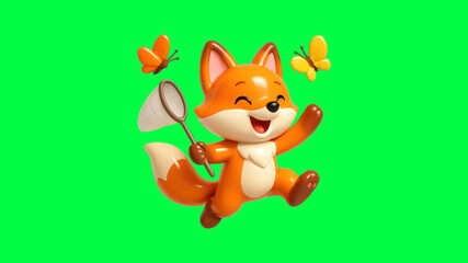Fototapeta premium PNG Joyful fox chasing butterflies