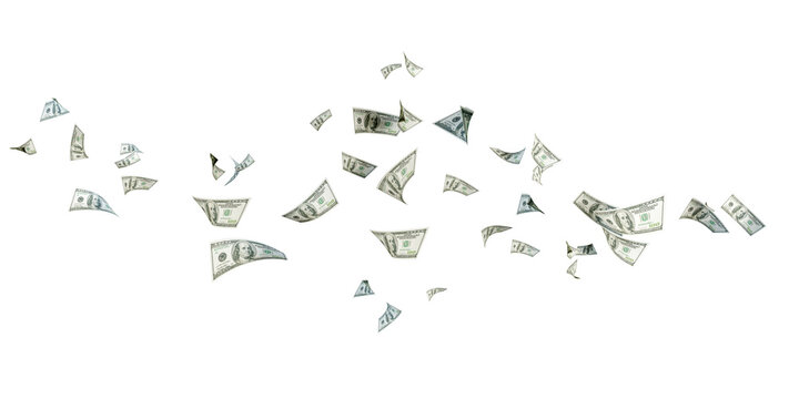 USA dollars bill falling from the sky on transparent