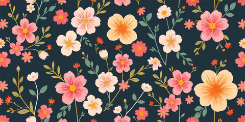 Watercolor wild flowers seamless pattern. Hand painted meadow flowers on white background