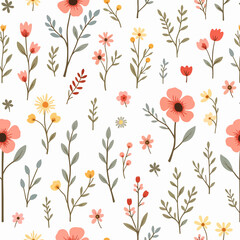 Beautiful watercolor floral vector seamless pattern with abstract autumn flowers

